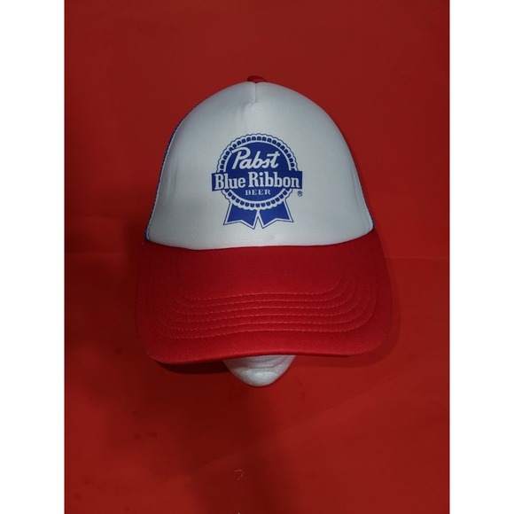 The Unbranded Brand Other - Vintage Pabst Blue Ribbon Hat White Cap Adjustable Hat Adult Mesh Trucker